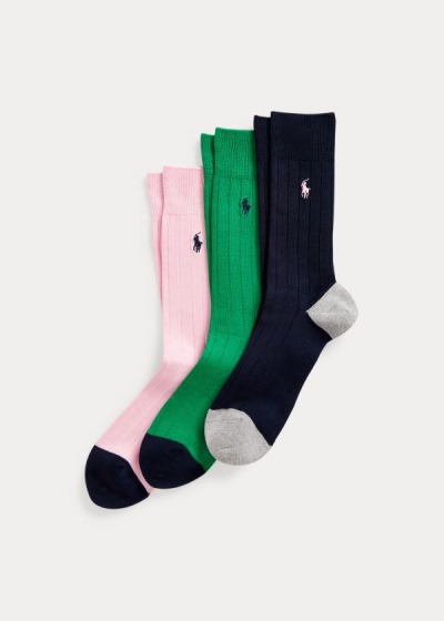 Calcetines Polo Ralph Lauren Hombre Rosas Claro - Rib-Knit 3-Pack - WBHCV6947